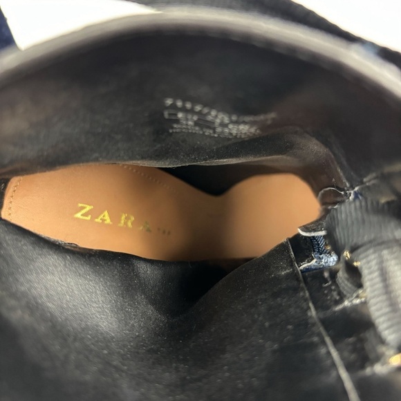 Zara Trafaluc Navy Blue Velvet Zip Up Ankle Tie Heeled Booties Sz 38 (7.5) - Picture 11 of 11